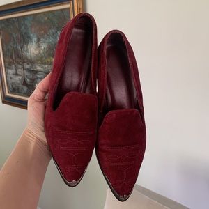 Sexy Red Suede Cowgirl Lady Shoes